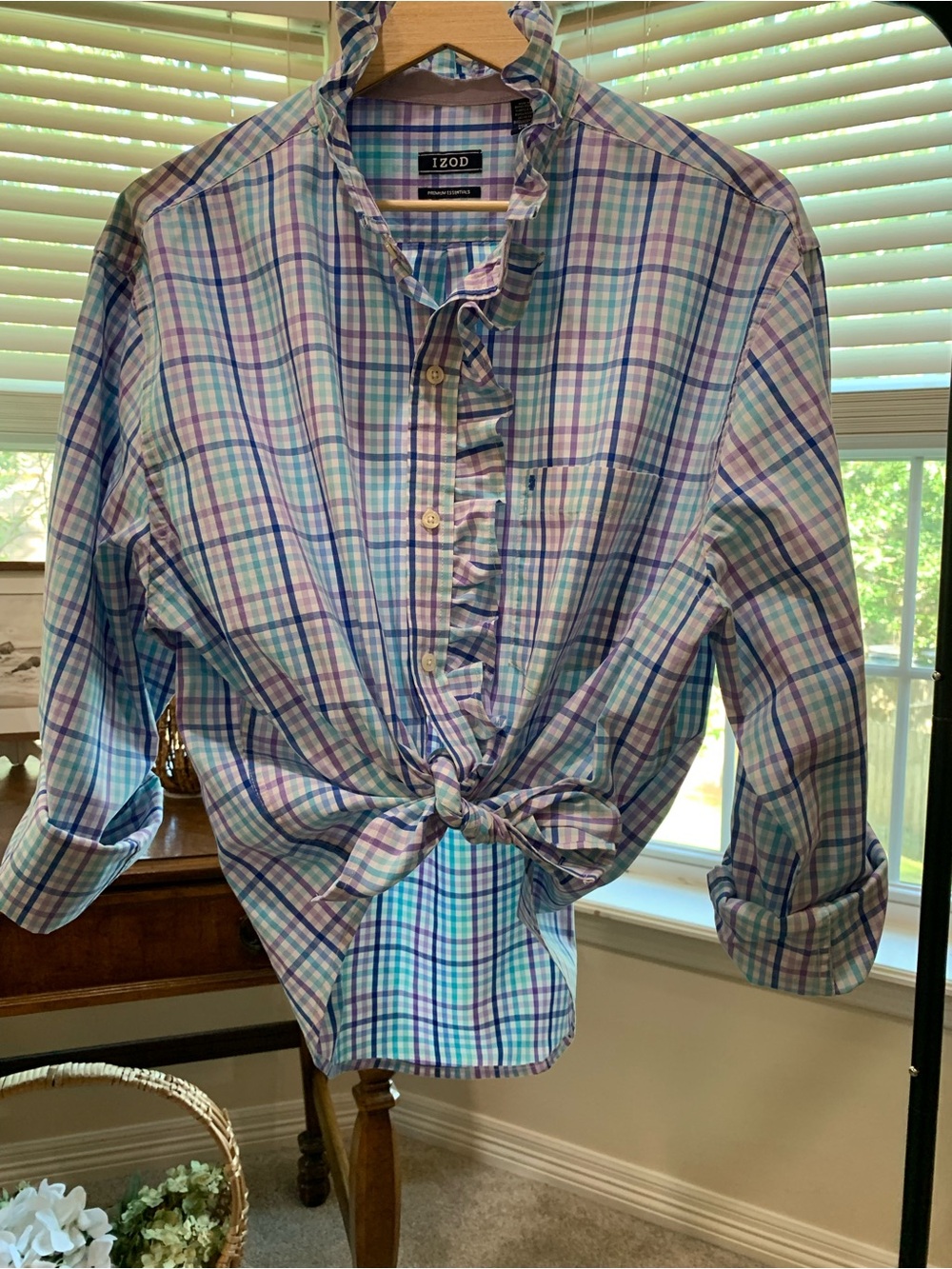 Izod Upcycled Men’s Plaid Shirt — Blue, Purple & Green